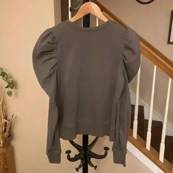 Rebecca Minkoff Puff Shoulder Long Sleeve Sweatshirt Olive Green Size XS - Picture 5 of 13